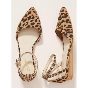 Anthro Seychelles 'Plateau Flats' Women's 7.5 Leopard Print Ankle Wrap Flat